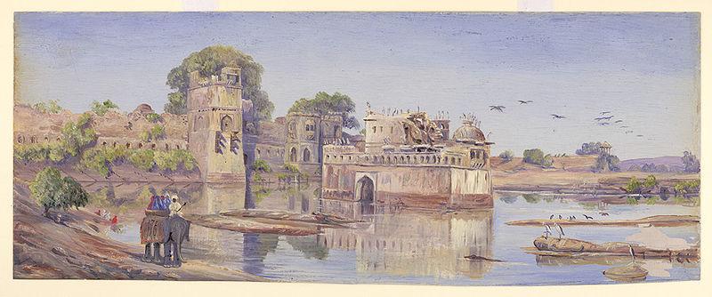 Marianne North palace in the fort in the midst of the tank oil painting image
